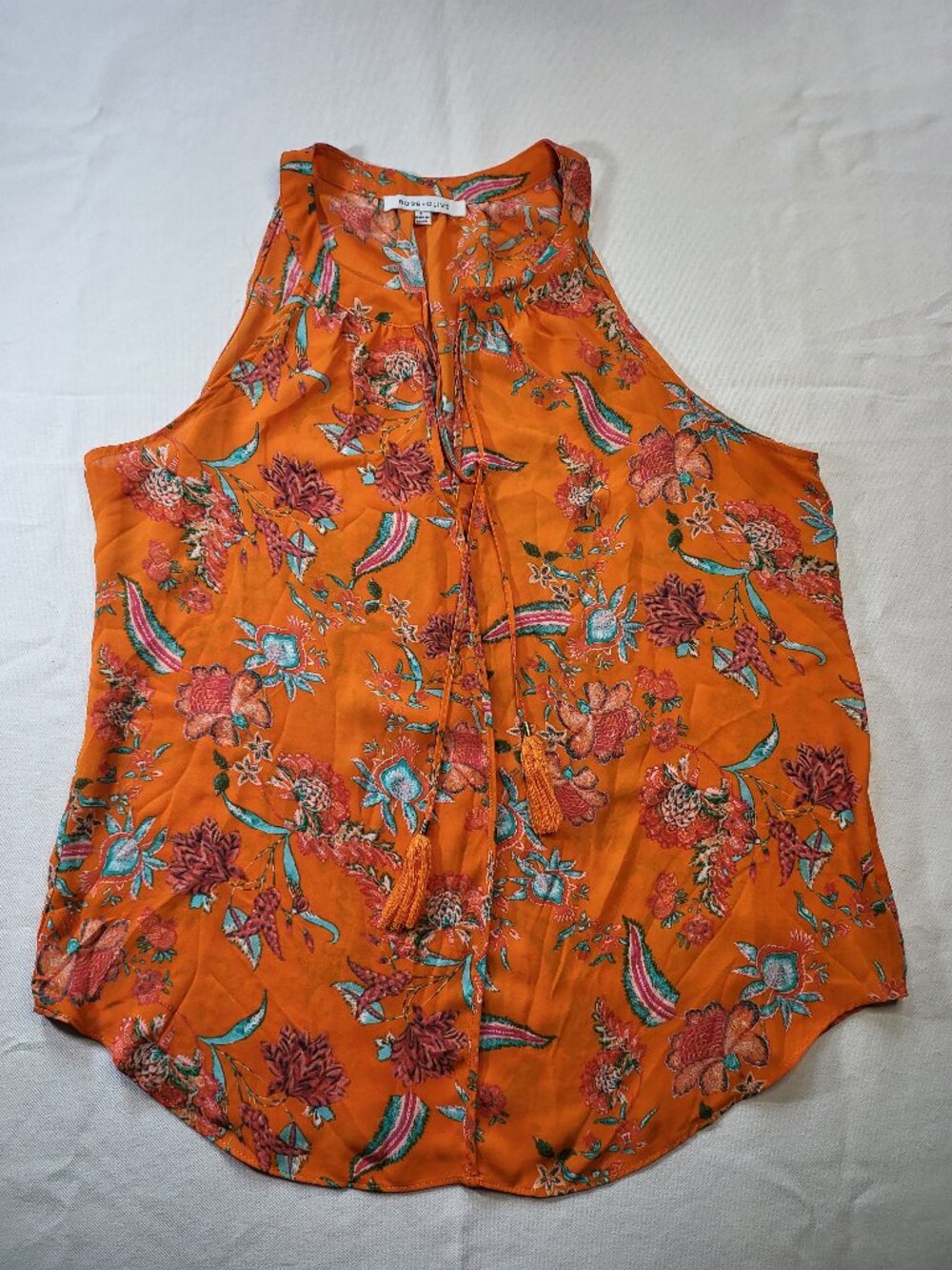 Rose & Olive Orange Floral Sleeveless Blouse – Size Large
